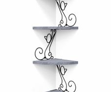 Corner Shelf Wall Mount of 4 Tier Corner Shelves Rustic Wood Floating Shelf Metal Corner Stand (MULTIPLE COLOURS)