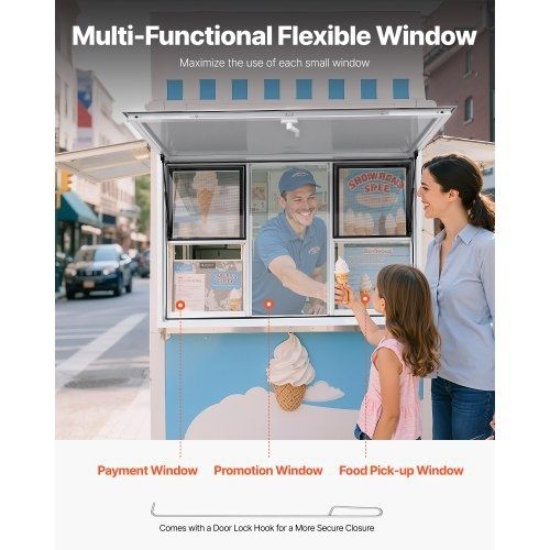 Concession Window 152x92 cm, Aluminum Alloy Service Window for Food Truck, Up to 85 Degrees Stand Serving Window with 6 Sliding Windows