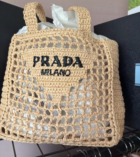 Prada Raffia Crochet Bag small