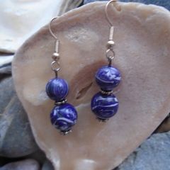 Handmade earrings.Purple/white earrings.Gift