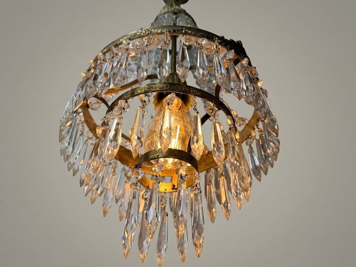 Vintage French Brass & Glass Cascading Chandelier