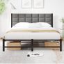 Double Bed Frame Upholstered Bed Frame Double Bed,Black | Upholstered Headboard,Heavy Duty Metal Slats Support,Mattress Base,Under Bed Storage,Easy Assembly,No Box Spring Needed Image 8