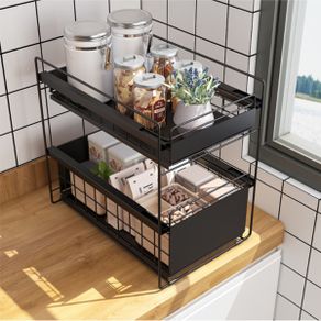 2 Tier Under Sink Large Sliding Cupboard Drawer Shelf(Large Size)