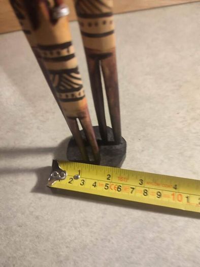 3 Vintage Hand Carved African Pencil Thin Tall Hand Painted Figures 12.5"
