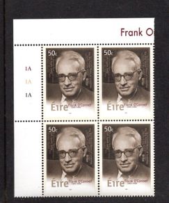 2003 Ireland Birth Centenaries of 50c Frank O'Connor Plate Block 1A1A1A Commemorative Stamp Mint Never Hinged (MNH)
