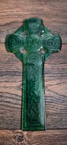 Green Celtic Cross Fused Glass Window Hanger