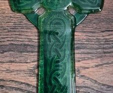 Green Celtic Cross Fused Glass Window Hanger