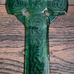 Green Celtic Cross Fused Glass Window Hanger