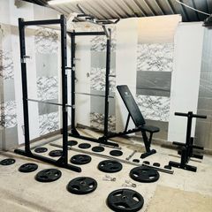 Power Rack Olympic Weights Barbell Dumbbells Bench