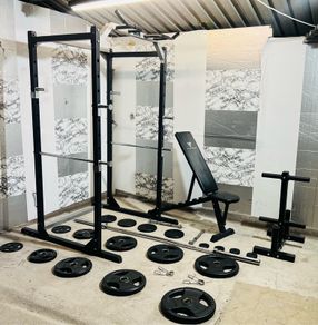 Power Rack Olympic Weights Barbell Dumbbells Bench