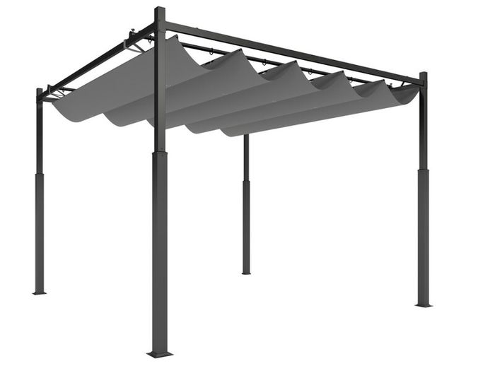 3m x 3m Retractable Garden Pergola with Canopy Roof  Steel Outdoor Patio Shelter