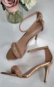 QUEEN VIVI Rose Gold Bling Strap High Heels Sz 41 (Fit 7-7.5UK)