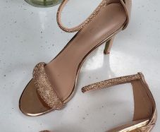 QUEEN VIVI Rose Gold Bling Strap High Heels Sz 41 (Fit 7-7.5UK)