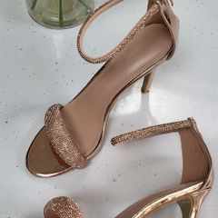 QUEEN VIVI Rose Gold Bling Strap High Heels Sz 41 (Fit 7-7.5UK)