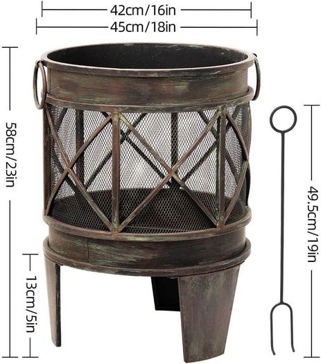 58cm Outdoor Fire Pit for Garden Fire Brazier Deep Large Capacity Fire Bowl with Spark Screen and Poker Extra Large Wood Burning Fire Basket Portable