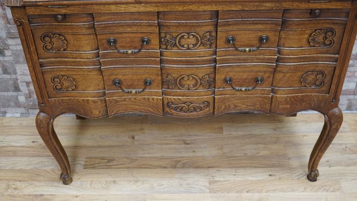 French Louis XV Revival Carved Solid Oak Bureau/Secretary, c.1920s