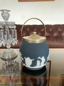 Adams Tunstall Jasperware Biscuit Barrell Ice Bucket Silver Plate Lid