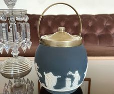 Adams Tunstall Jasperware Biscuit Barrell Ice Bucket Silver Plate Lid