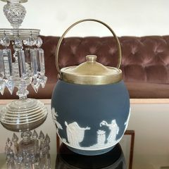 Adams Tunstall Jasperware Biscuit Barrell Ice Bucket Silver Plate Lid