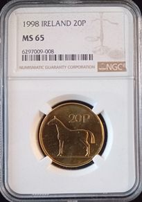 1998 Ireland 20pence Coin Graded NGC MS65. One of a kind Top Pop