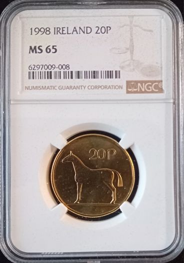 1998 Ireland 20pence Coin Graded NGC MS65. One of a kind Top Pop