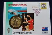 Olympics Australia 5 Dollars 2000 first day Handball coin &amp; stamp cover