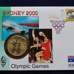 Olympics Australia 5 Dollars 2000 first day Handball coin & stamp cover