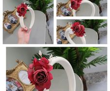 Brand new red and ivory pearl crown headband headpiece fascinator
