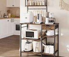 Microwave Oven Rack, 90cm Large Microwave Oven Kitchen Rack with 2 Height-Adjustable and Removable Shelves, High Load-Bearing Design, Drawers, 10 S-Hooks, Kitchen Shelf, Kitchen Storage
