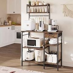Microwave Oven Rack, 90cm Large Microwave Oven Kitchen Rack with 2 Height-Adjustable and Removable Shelves, High Load-Bearing Design, Drawers, 10 S-Hooks, Kitchen Shelf, Kitchen Storage