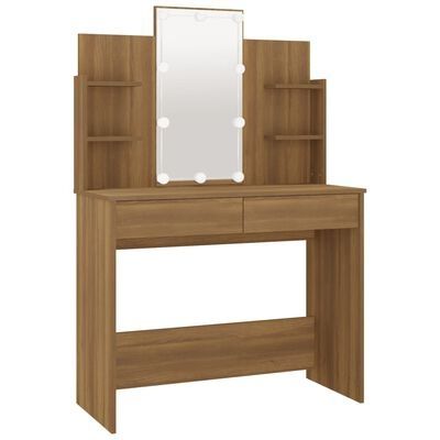 Dressing Table Set with LED Brown Oak Engineered Wood