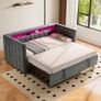 Velvet Sofa Bed 90 x 190 cm with Pull-Out Bed, USB-C Connection, LED Lighting & Storage Space - Modern Day Bed for Living Room, Guest Room & Teenager's Room (Dark Grey1) Image 8