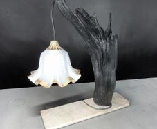 Large bog oak and white marble lamp