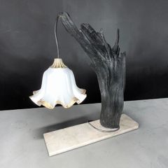 Large bog oak and white marble lamp