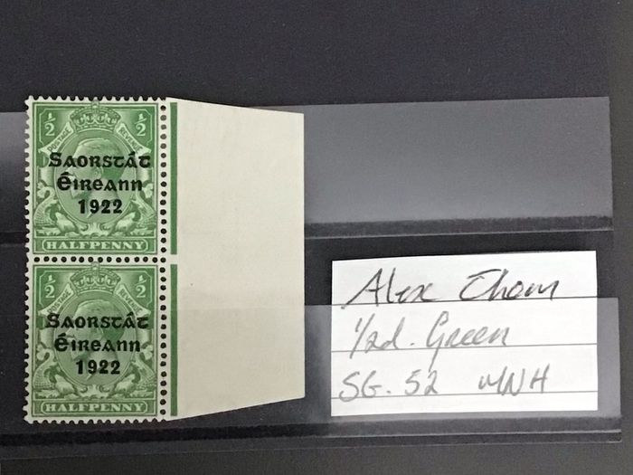 Ireland 1922 - 23 Alex Thom 0.5d Green Sg52 MNH Marginal Pair