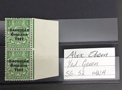 Ireland 1922 - 23 Alex Thom 0.5d Green Sg52 MNH Marginal Pair
