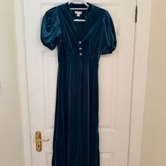 Monsoon Veronique Teal Velvet Bow Midi Dress - size UK 8