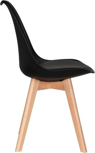 Retro Modern Dining Chairs  Lorenzo Plastic Chairs with Cushioned Pad Seat  Solid Beech Wooden Legs Side Chair for Living Room Kitchen Office Lounge Black, Pack of 2