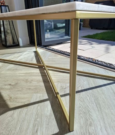 Large Solid White Marble Coffee Table Brushed Gold Base