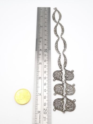 925 Vintage Sterling Silver & Marcasite Gothic Art-Nouveau Style Necklace