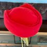 Vintage Mitzi Boutique of London Red Pill Box Hat with Peacock Feather Image 4