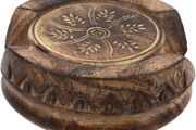 Handmade Wood Drink Coasters Set of 6 in a Lotus Shaped Holder with Rustic Design- 5"