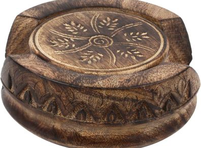 Handmade Wood Drink Coasters Set of 6 in a Lotus Shaped Holder with Rustic Design- 5"
