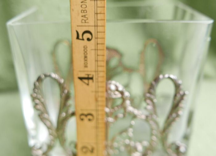 Antique Sterling Silver Handcrafted Square Container With Leaf Applique (glass Slightly Chipped)
