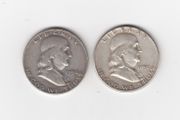USA, 2 x Half Dollars, 1951,&amp;1954, 90% silver coins (no. 452)
