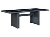 Garden Table Dark Grey Poly Rattan and Tempered Glass