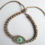 Vintage Handmade Evil Eye Tennis Bracelet: Sterling Silver 925 Gold Plated Mother of Pearl 9,4g Image 3