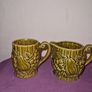 Vintage Japanese green embossed ceramic pair of mugs and milk jug Image 6