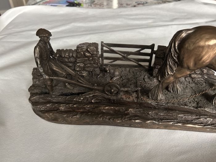 Genesis Bronze Plough & Horse Statue