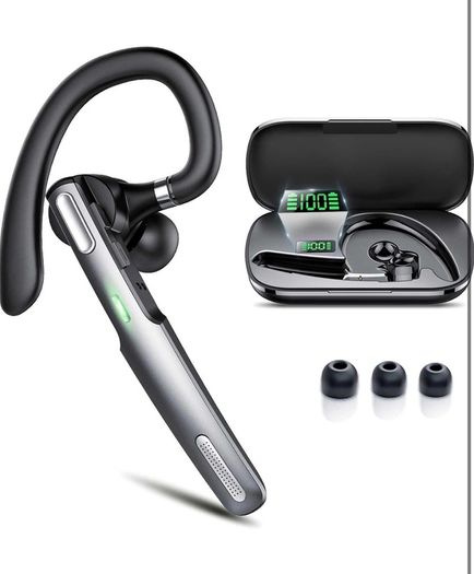 Bluetooth Headset V5.3, 100H Talk Handsfree Earpiece Wireless Headset with ENC Noise Canceling Microphone, LED Display, IP7 waterproof, in-Ear headphone for Business/Office/Driving